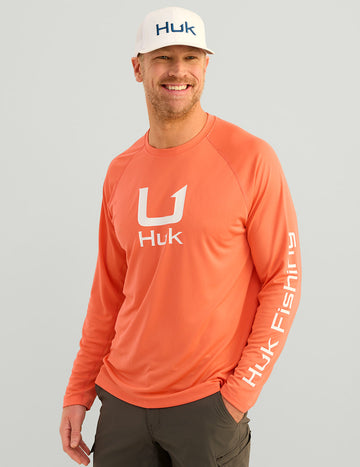 Huk Icon Crew Long Sleeve Shirt Fresh Salmon 2XL