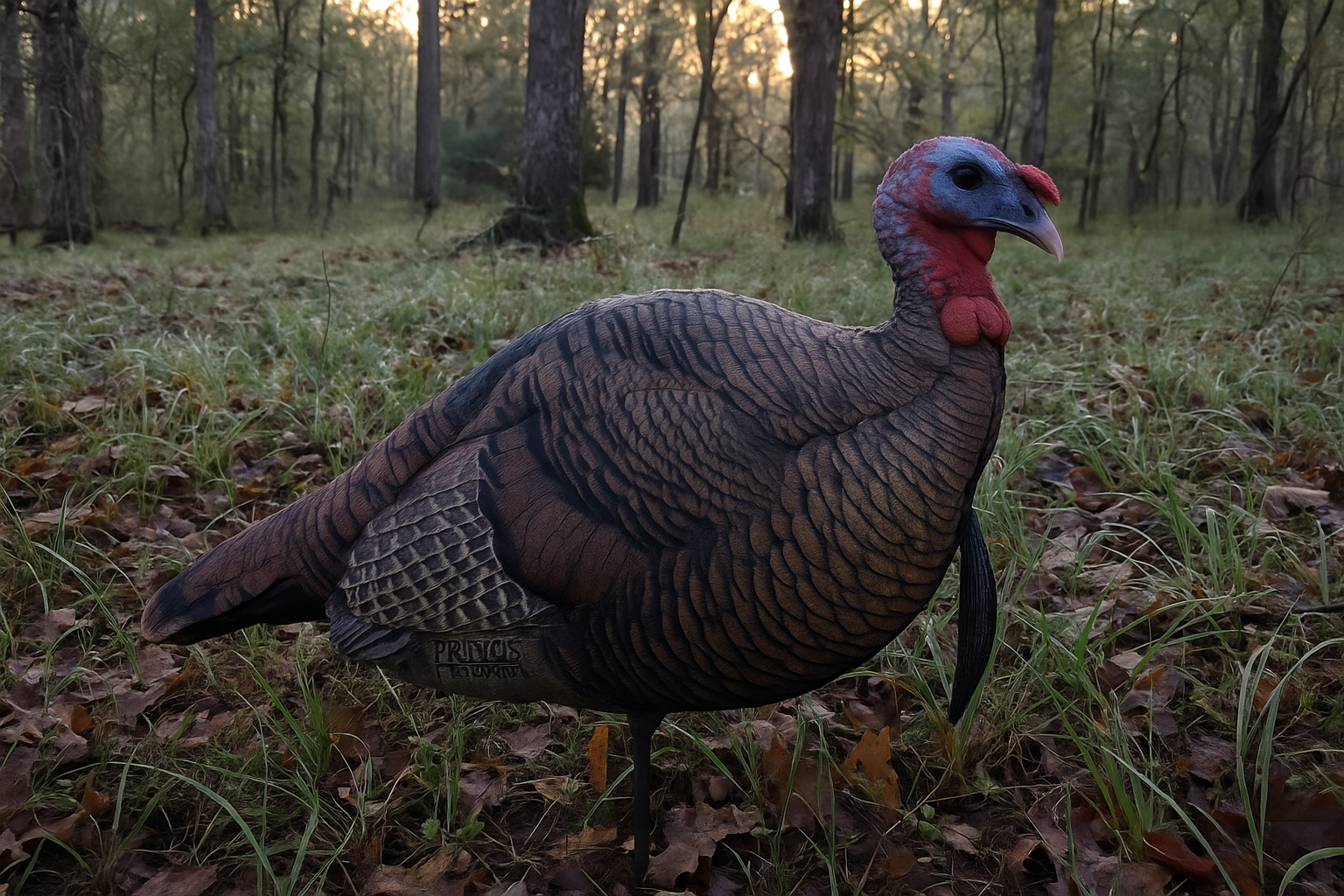 Primos Jake Turkey Decoy set up in woodland hunting environment