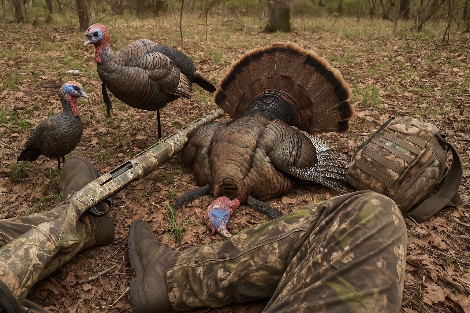 Successful hunt with Primos Jake Turkey Decoy in background