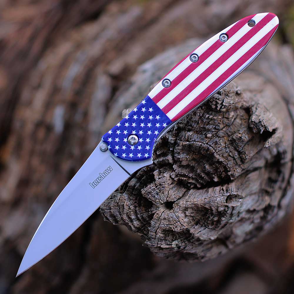KERSHAW LEEK 3" USA FLAG/SLV