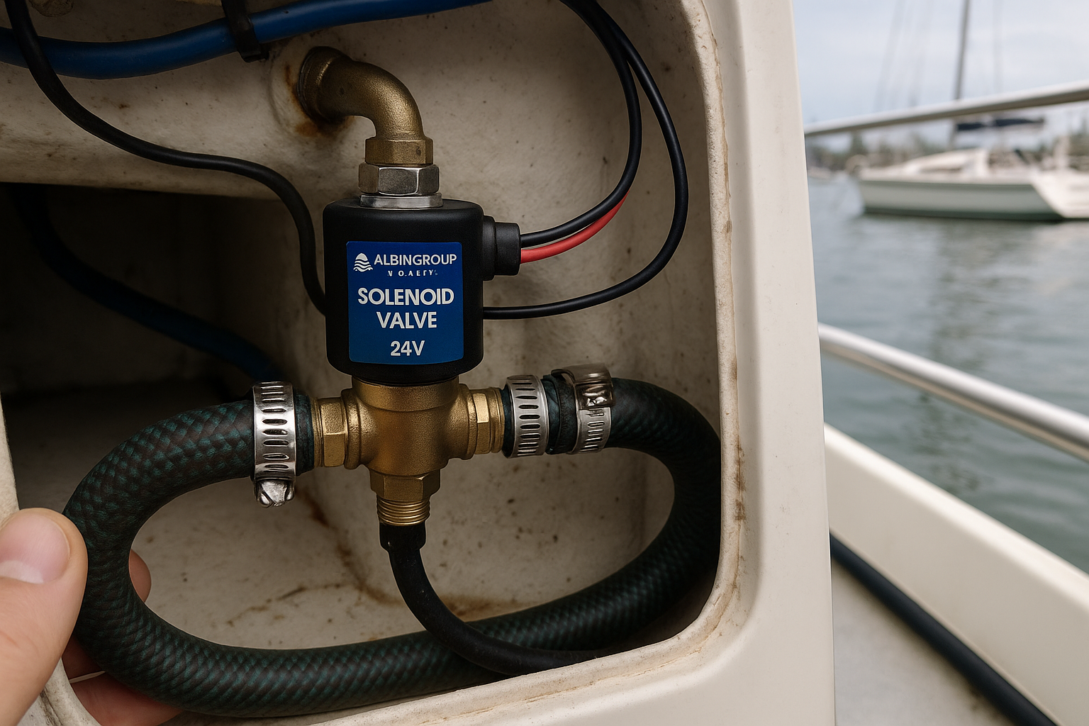 Albin Group Marine Solenoid Valve 24V successfully installed in boat system