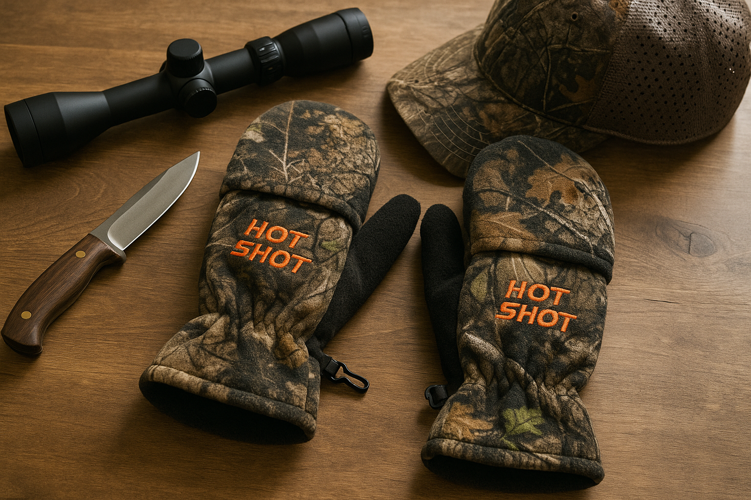 Flat lay with hunting gear