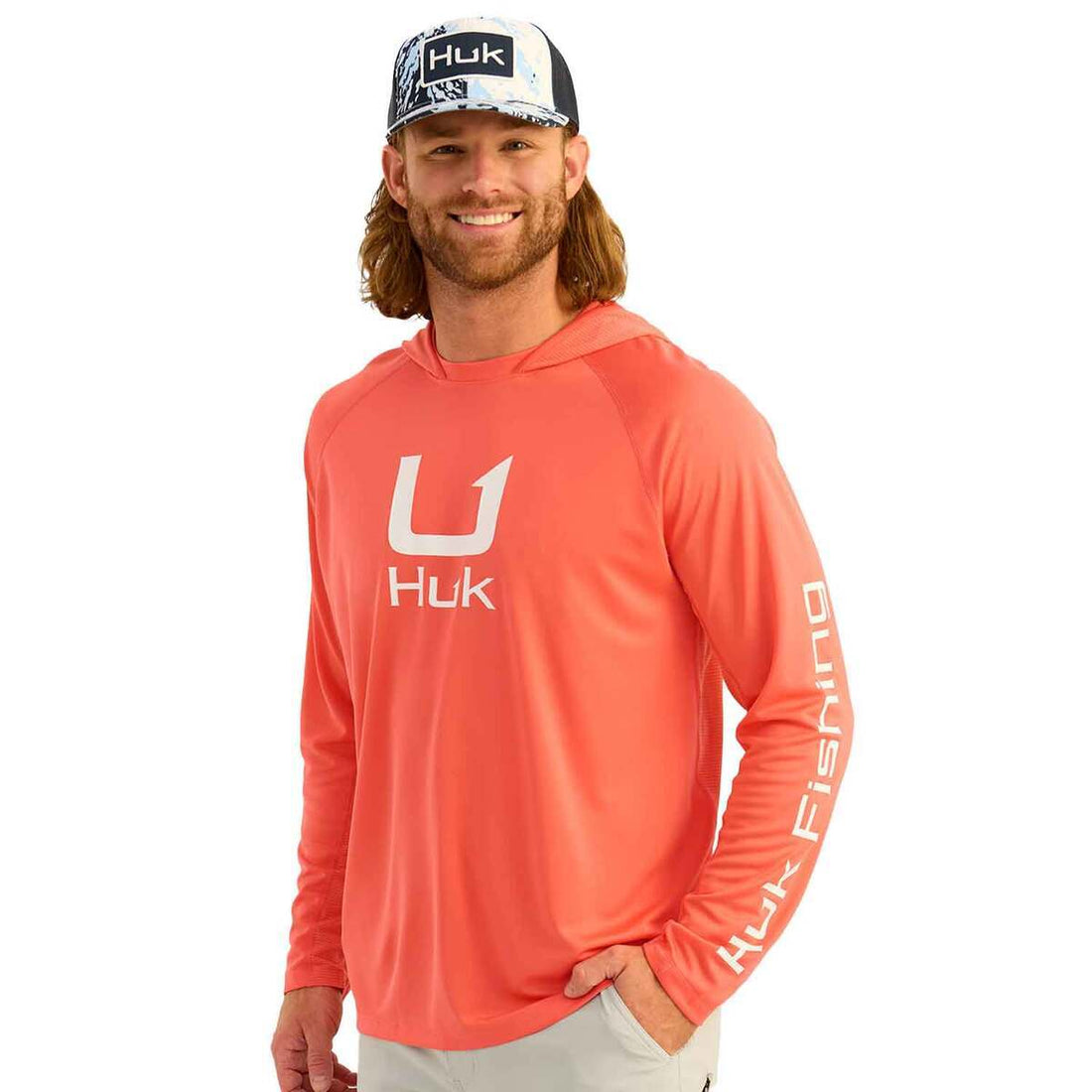 Huk Icon Crew Long Sleeve Shirt Fresh Salmon XL