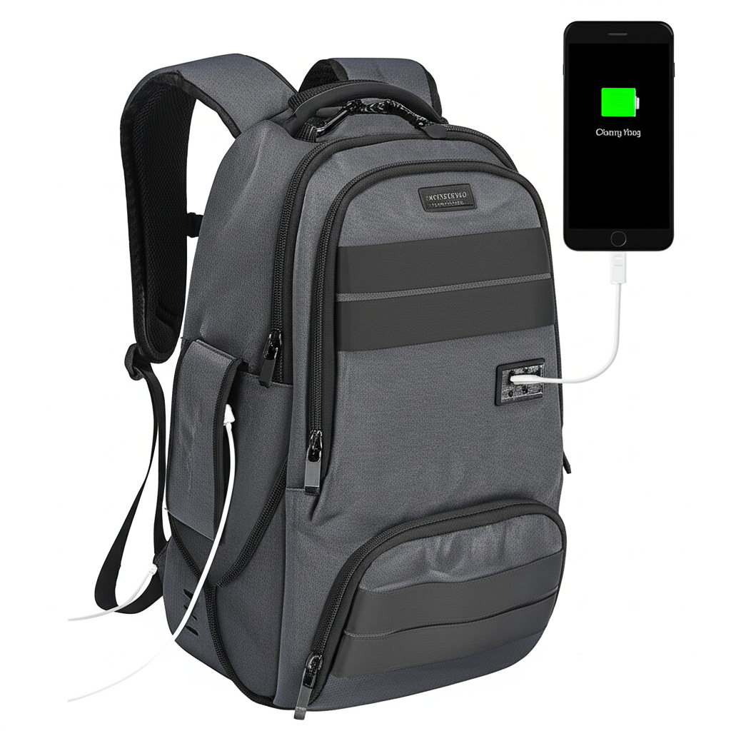 AI generated image for SMART BULLETPROOF BACKPACK PROSHIELD - GRAY, W/ CHARGING BANK
