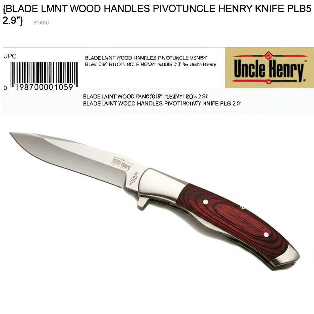 AI generated image for BLADE LMNT WOOD HANDLES PIVOTUNCLE HENRY KNIFE PLB5 2.9"