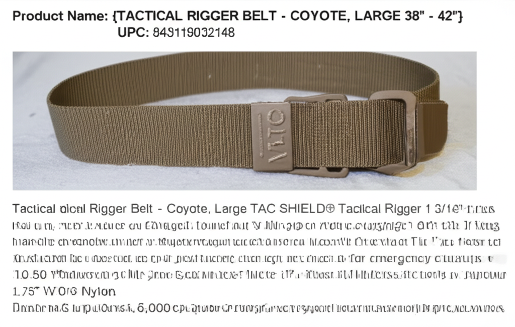 AI generated image for TACTICAL RIGGER BELT - COYOTE, LARGE 38\" - 42\"