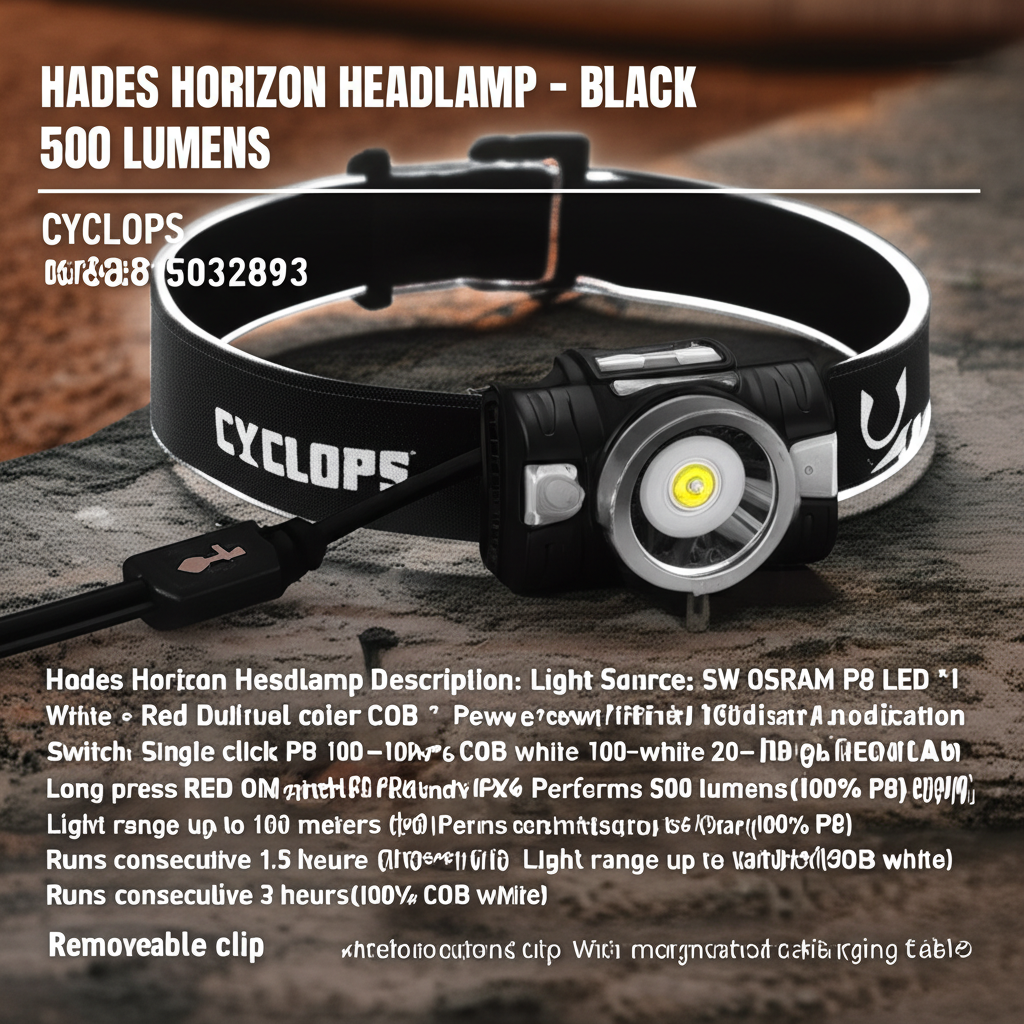 AI generated image for HADES HORIZON HEADLAMP - BLACK, 500 LUMENS