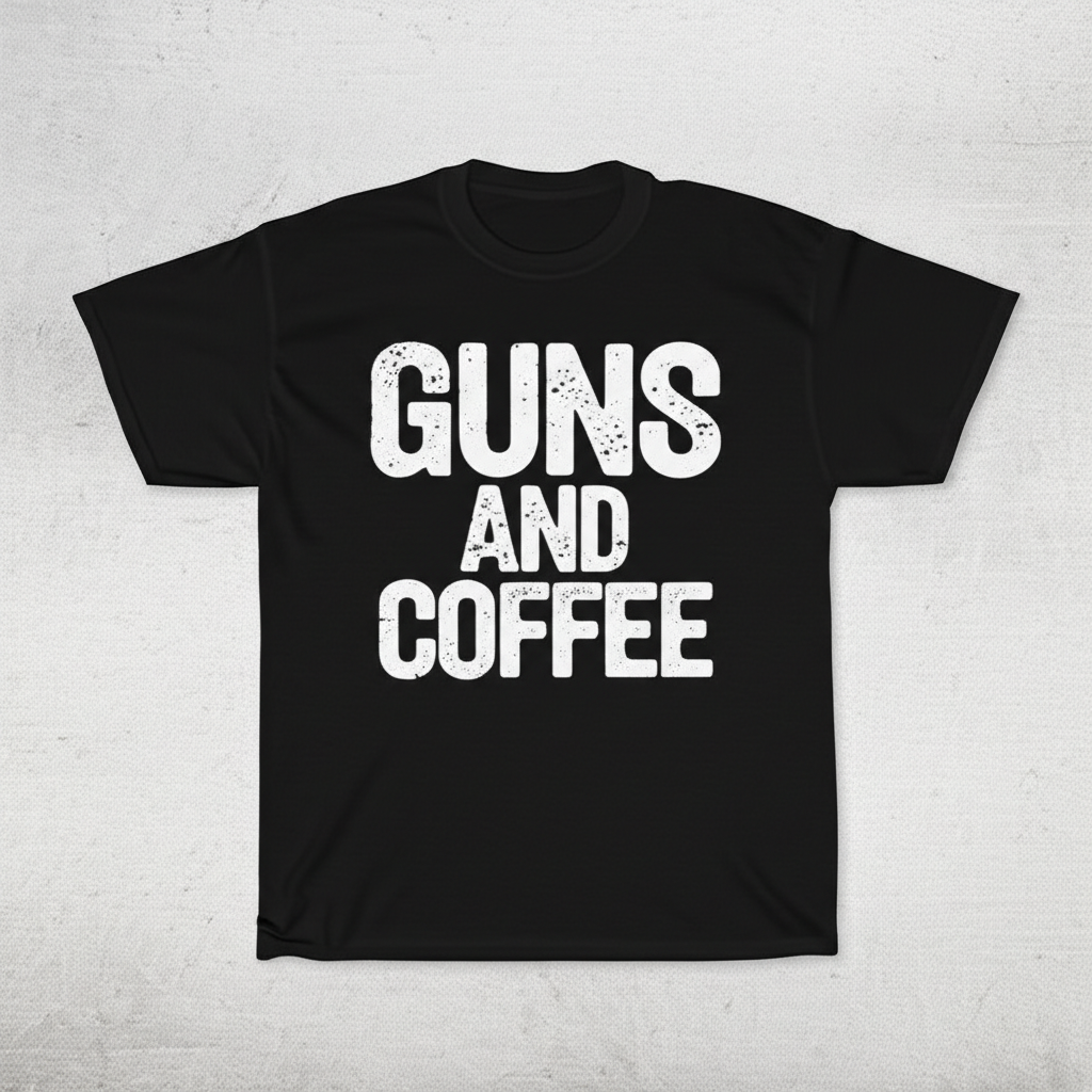 AI generated image for 3001 GUNS AND COFFEE T SHIRT - BLACK, LARGE