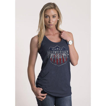 WOMENS RACERBACK RELENTLESSLY PATRIOTIC TANK - NAVY - 2X-LARGE