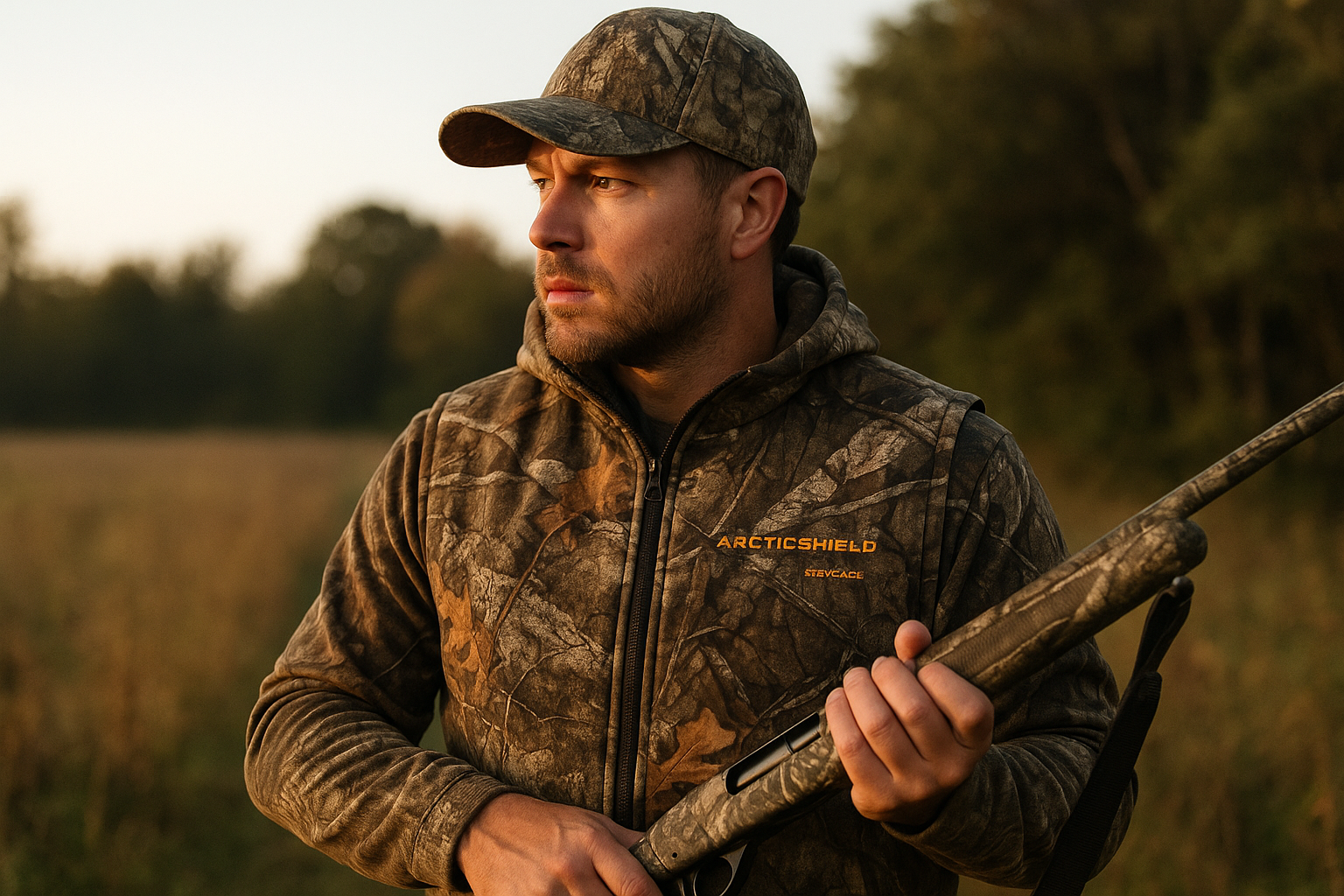Outdoor hunting scene with vest