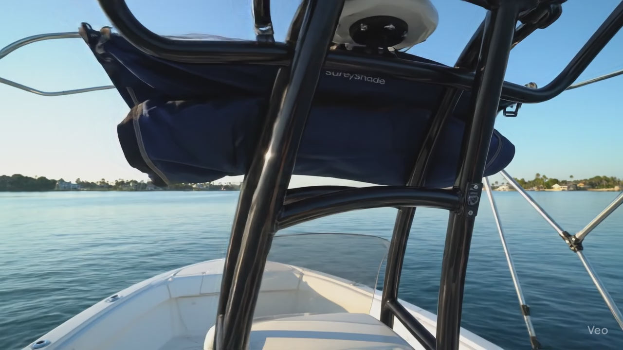 SureShade Battery Powered Bimini - Black Anodized Frame &amp; Navy Fabric
