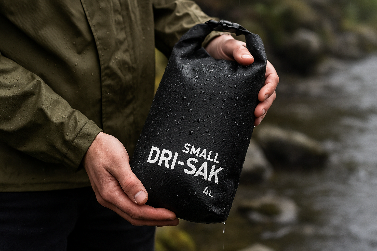 SMALL DRI-SAK black 4L being tested in wet conditions